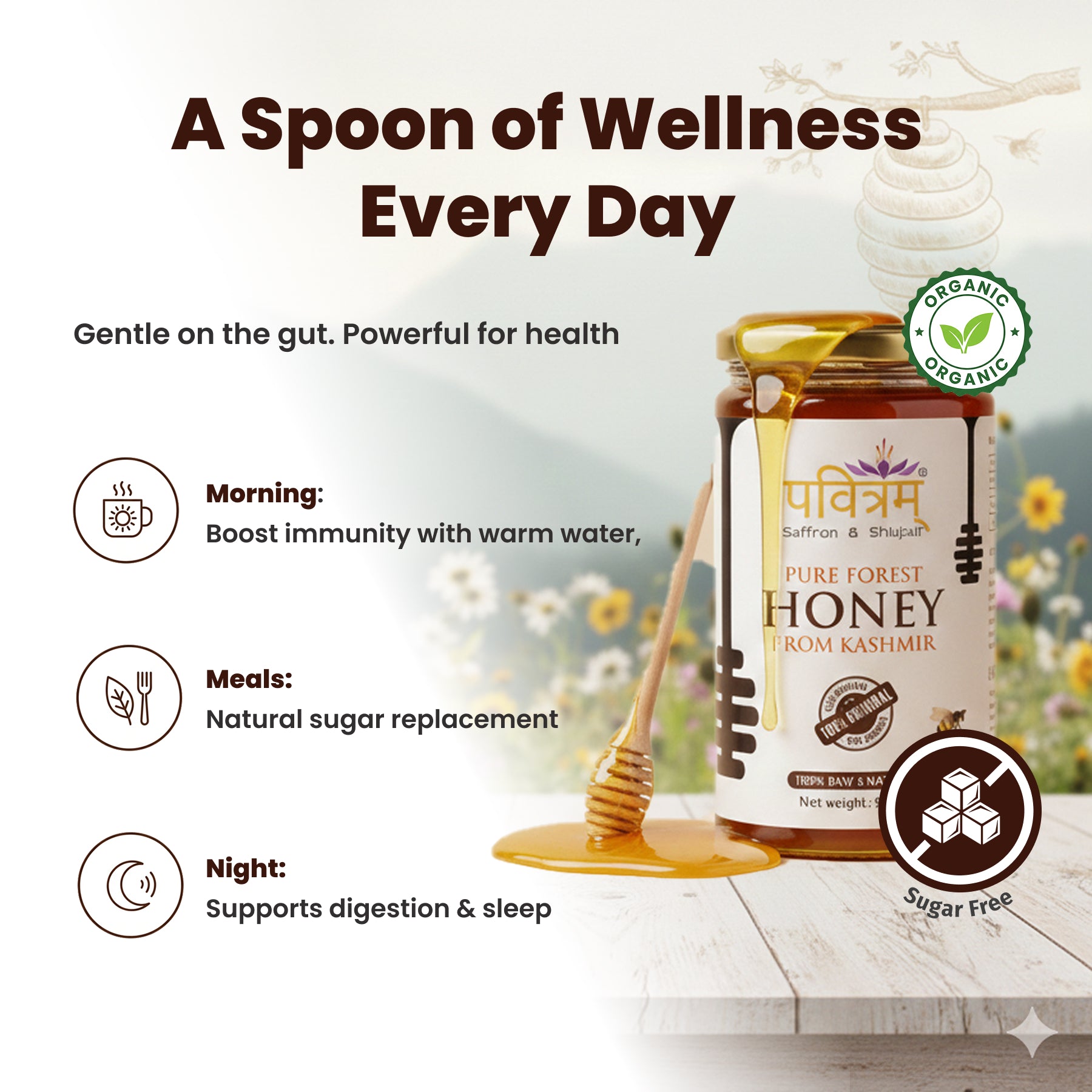 A Spoon of Kashmiri Saffron Raw Honey Wellness Every Day - Pavitra Enterprises